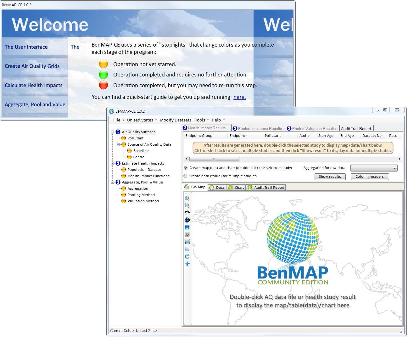 Main window for BenMAP-CE.