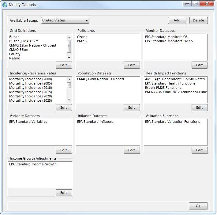 Modify Datasets window for BenMAP-CE.