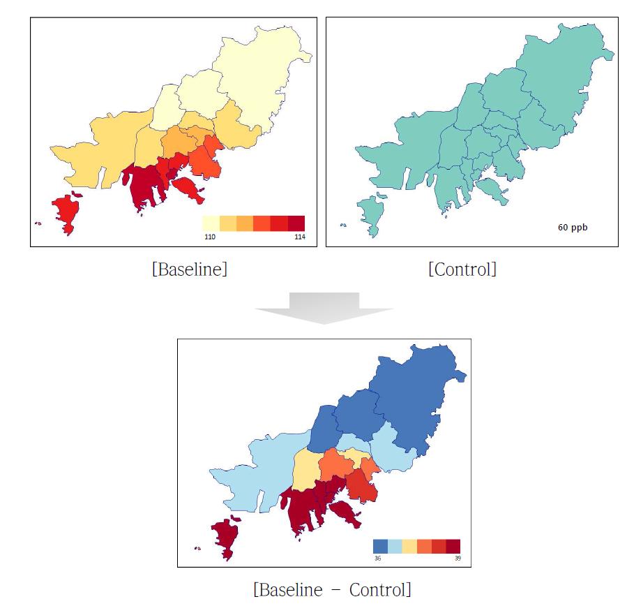 Horizontal distribution to 8-hr ozone concentration into BenMAP-CE.