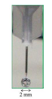A droplet generated through a typical needle by the droplet dispenser.