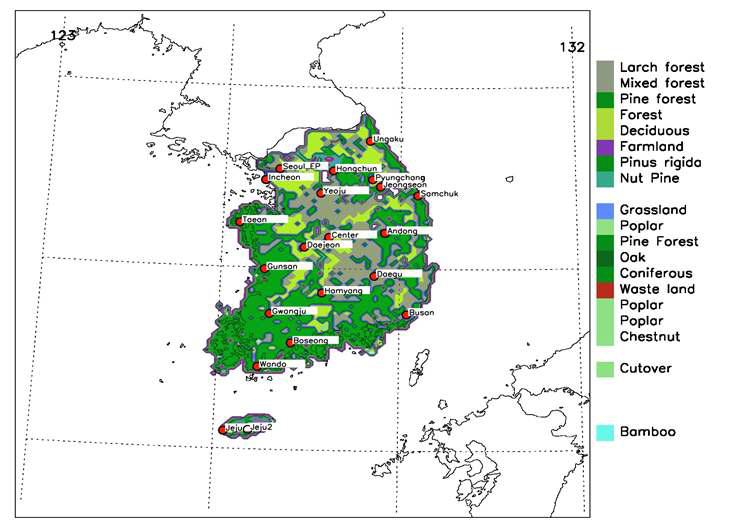 Selected locations for tower deployment relative to the vegetation cover types