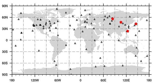 Observation network of CO2 concentrations around the globe.