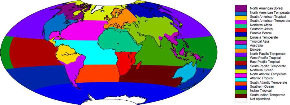 The 11 land regions and 11 ocean regions of the Transcom project