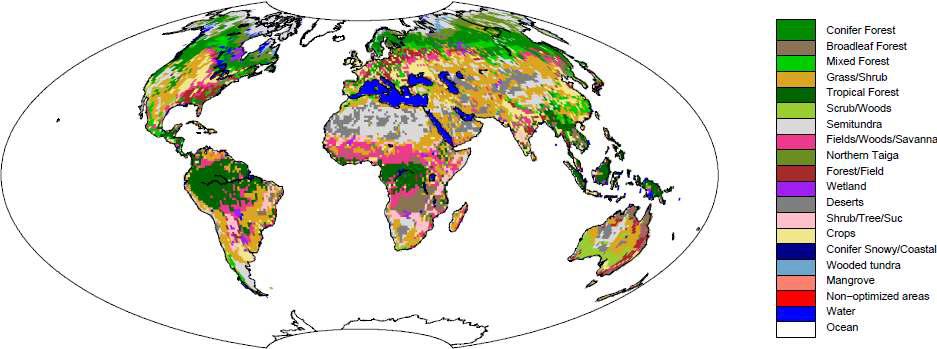 Global distribution of Olson ecosystem types.