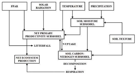 Framework for driver variables and sub model coupling in the NASA-CASA model.