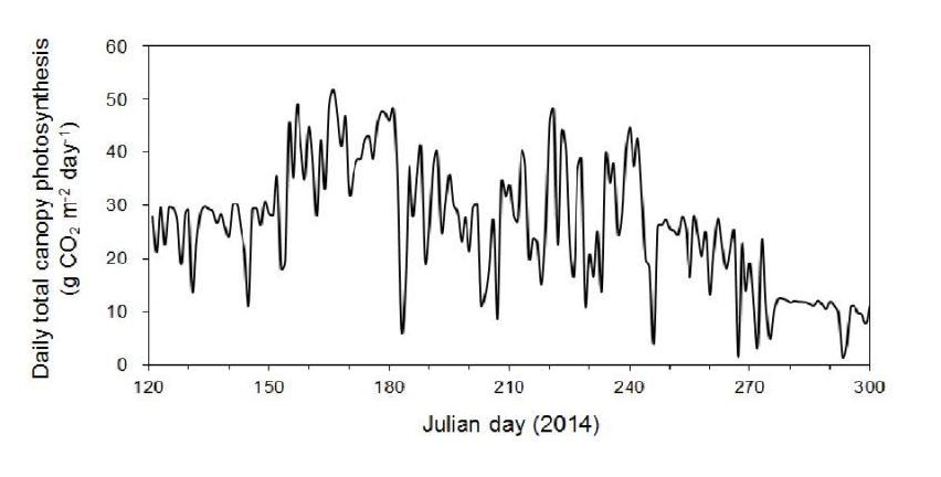 The same as in Fig. 3.5.6 except for the whole growing season from May to October 2014.