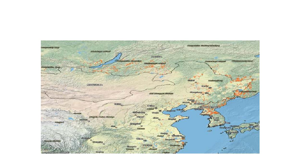 2009년 4월 9일부터 12일까지 MODIS 위성으로 관측된 화재