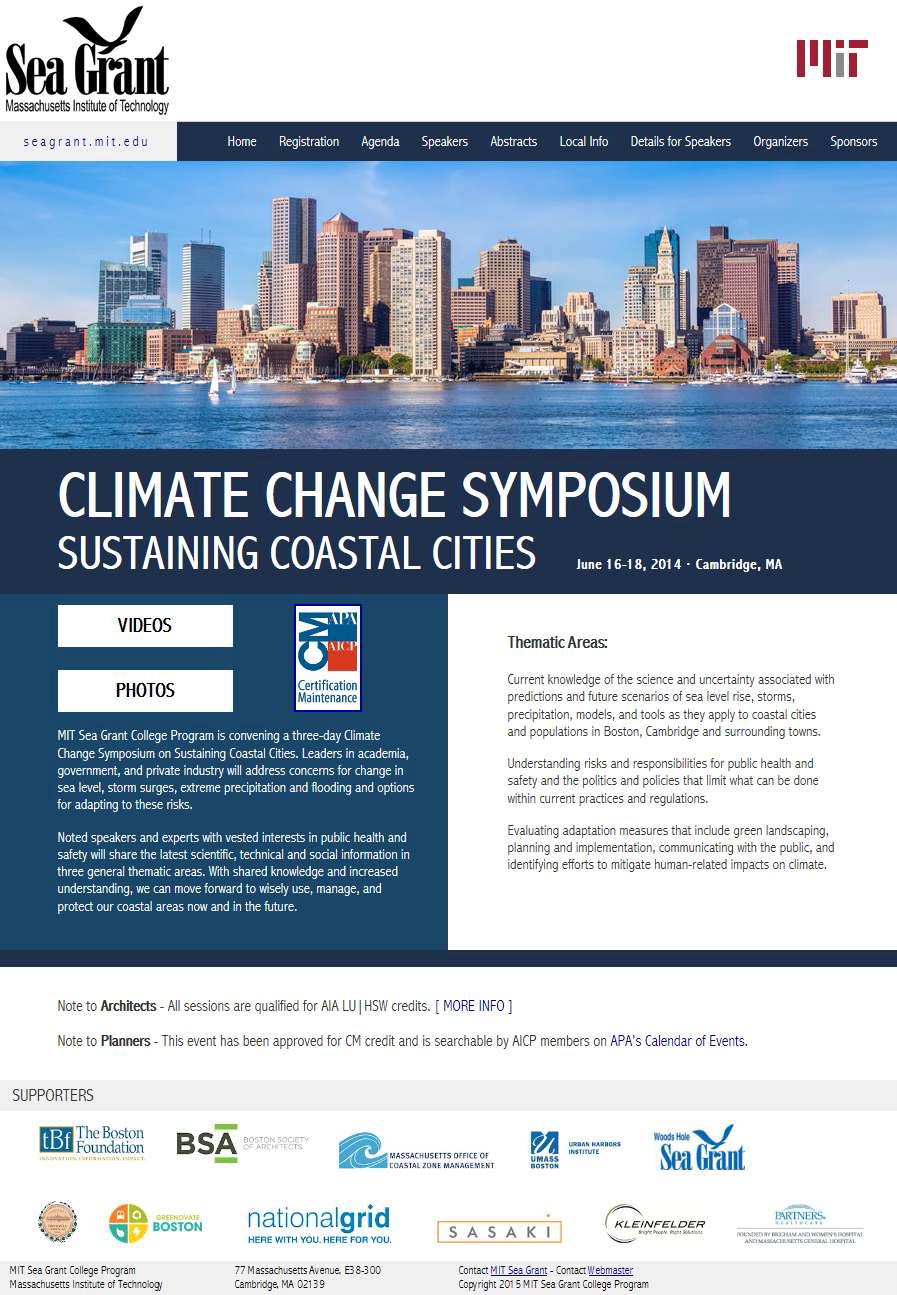 ｢2014 Climate Change Symposium: Sustaining Coastal Cities｣(2014.06.16~18) 관련 홈페이지