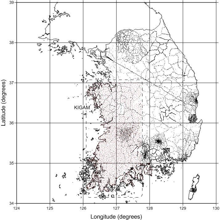 Distribution of gravity observations in the study area.