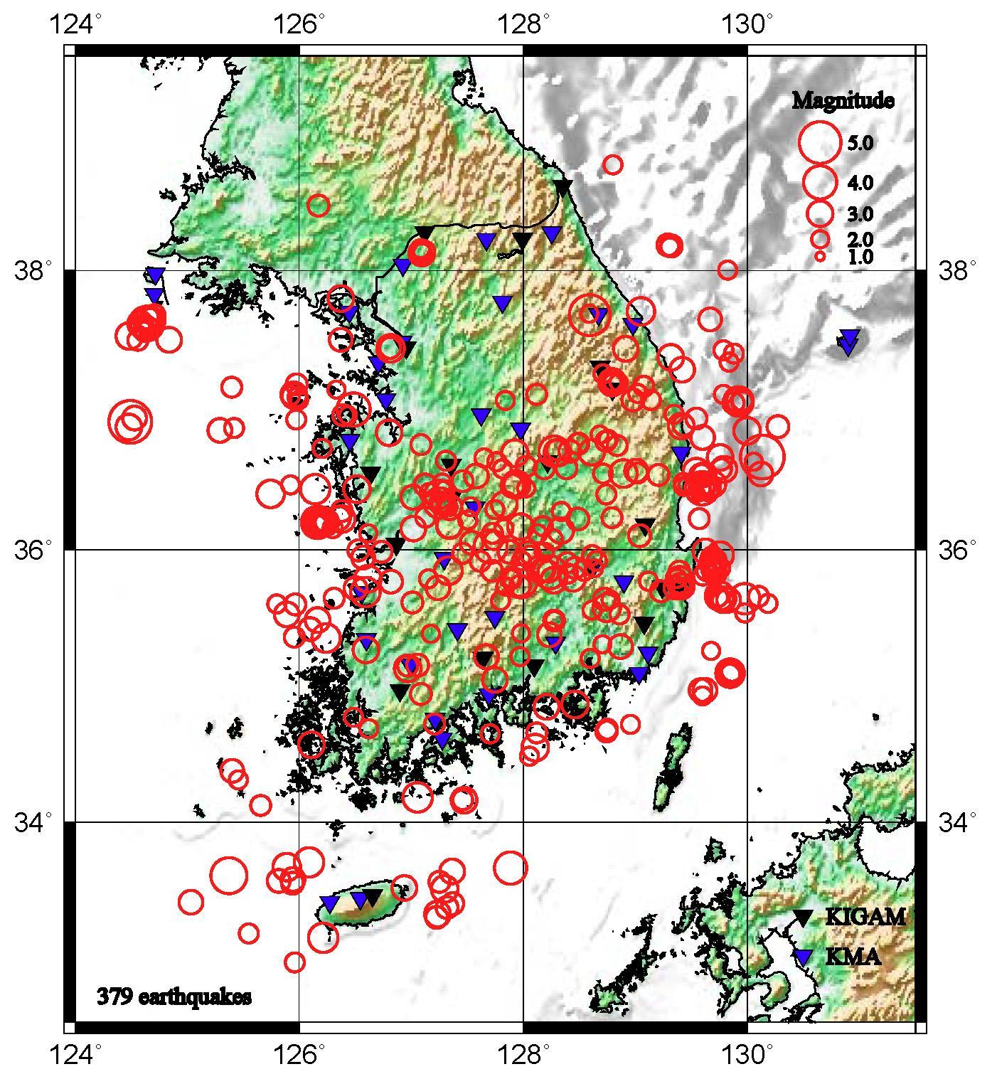 Distribution of earthquakes occurring from January 2001 to June 2014 used to estimate  -values in this study.