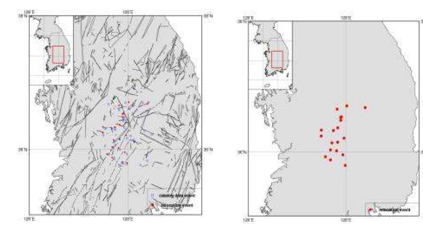 Relocated Epicenters for Okcheon folded belt and Yeongnam massif Area, WDCT Value 80.