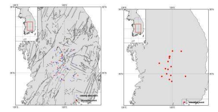 Relocated Epicenters for Okcheon folded belt and Yeongnam massif Area, WDCT Value 200.