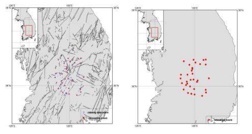 Relocated Epicenters for Okcheon folded belt and Yeongnam massif Area, WRCT Value 0.5.