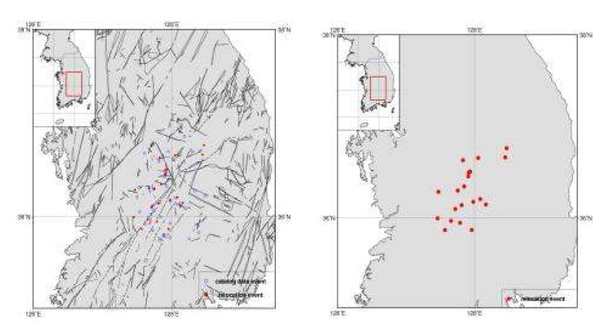 Relocated Epicenters for Okcheon folded belt and Yeongnam massif Area, WRCT Value 5.