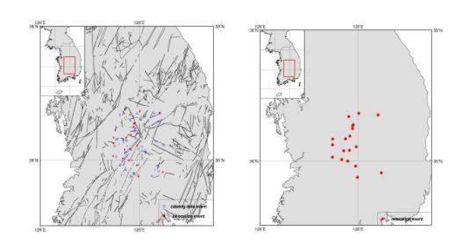 Relocated Epicenters for Okcheon folded belt and Yeongnam massif Area, WRCT Value 20.