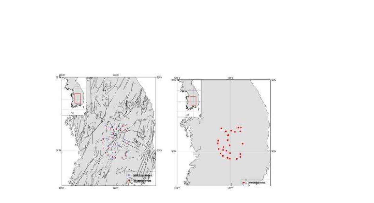 Relocated Epicenters for Okcheon folded belt and Yeongnam massif, WRCT Value 0.9, 1-D Velocity Model Lee(1979).