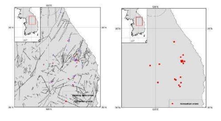 Relocated Epicenters for Yeongwol and Taebaek Area, WRCT Value 0.4, 1-D Velocity Model Chang and Baag(2006).