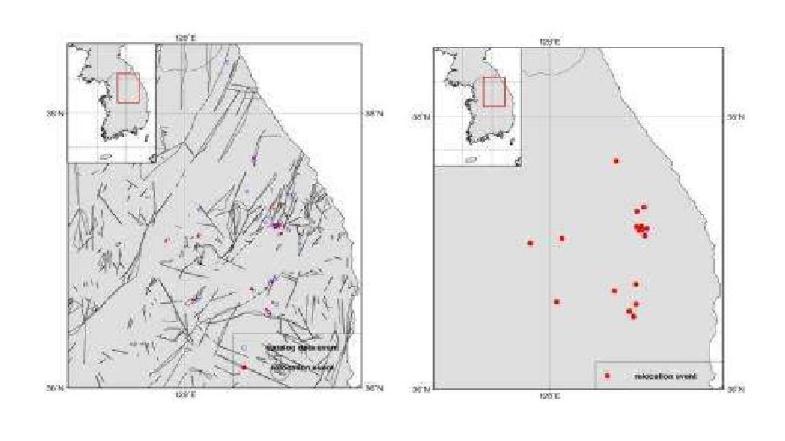 Relocated Epicenters for Yeongwol and Taebaek Area, WRCT Value 0.5, 1-D Velocity Model Chang and Baag(2006).