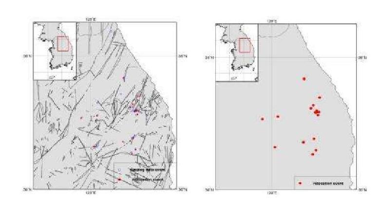 Relocated Epicenters for Yeongwol and Taebaek Area, WRCT Value 0.6, 1-D Velocity Model Chang and Baag(2006).