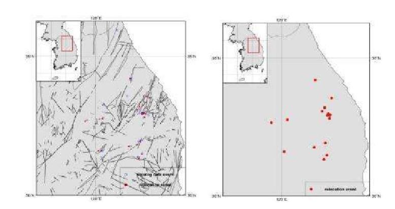 Relocated Epicenters for Yeongwol and Taebaek Area, WRCT Value 0.7, 1-D Velocity Model Chang and Baag(2006).