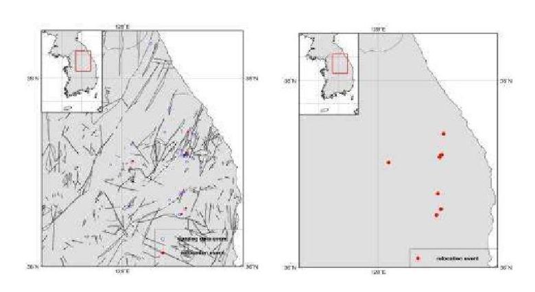 Relocated Epicenters for Yeongwol and Taebaek Area, WRCT Value 0.9, 1-D Velocity Model Chang and Baag(2006).