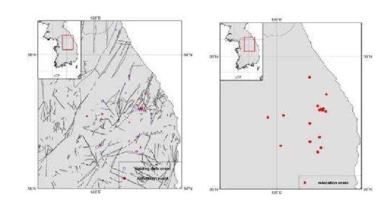 Relocated Epicenters for Yeongwol and Taebaek Area, WRCT Value 0.3, 1-D Velocity Model Kim and Chung(1983).