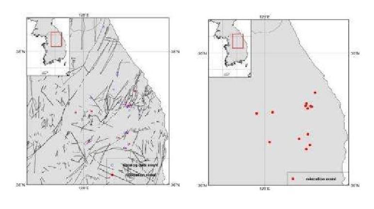 Relocated Epicenters for Yeongwol and Taebaek Area, WRCT Value 0.3, 1-D Velocity Model Kim and Kim(1983).