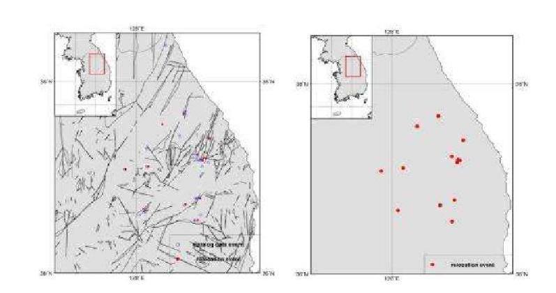 Relocated Epicenters for Yeongwol and Taebaek Area, WRCT Value 0.6, 1-D Velocity Model Kim and Kim(1983).