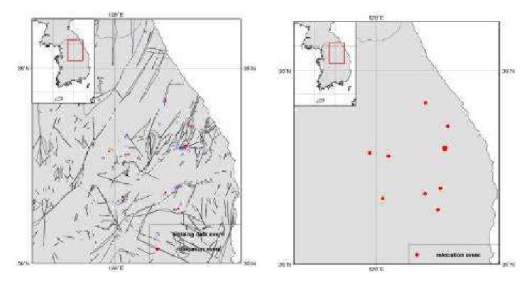 Relocated Epicenters for Yeongwol and Taebaek Area, WRCT Value 0.9, 1-D Velocity Model Kim and Kim(1983).