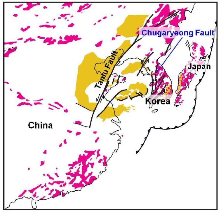 백악기의 한반도 및 동북아시아의 지구조적 모습.