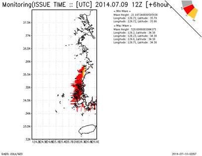2014년 7월 10일 03시(KST) 당시 폭풍해일 모델 예측자료