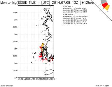 2014년 7월 10일 09시(KST) 당시 폭풍해일 모델 예측자료