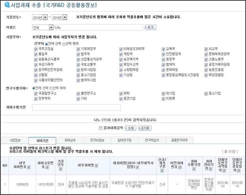 사업과제 추출 화면