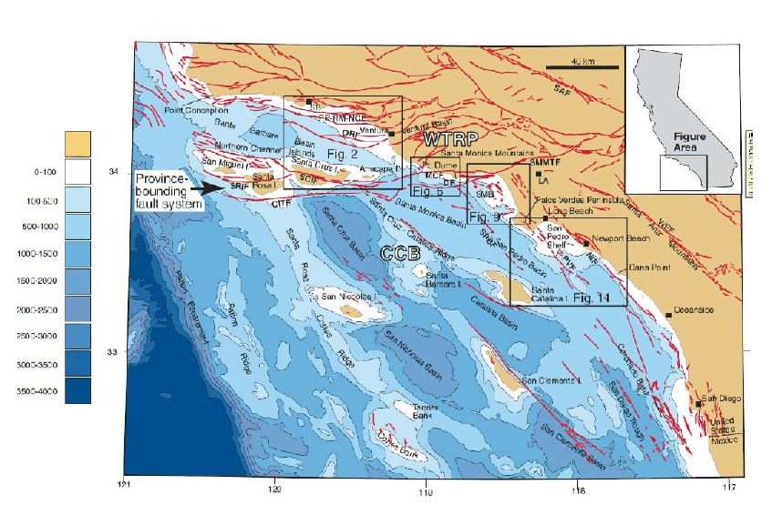 Fig. 2-3. Active faults affshore California (Fisher et al., 2009).