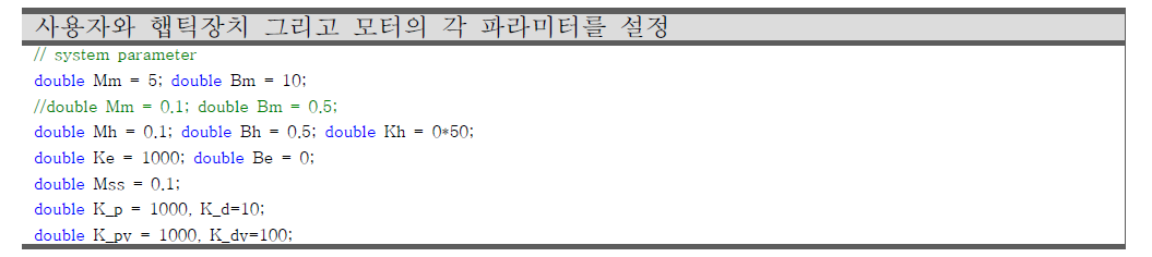 사용자와 햅틱장치 그리고 모터의 각 파라미터를 설정