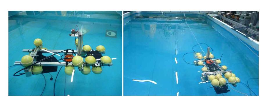 실험 환경 및 실험에 사용된 수중 로봇 시스템