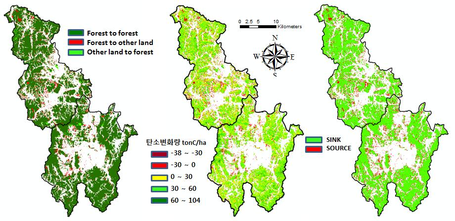 토지이용변화와 SVR기반 탄소변화량의 공간적 분포