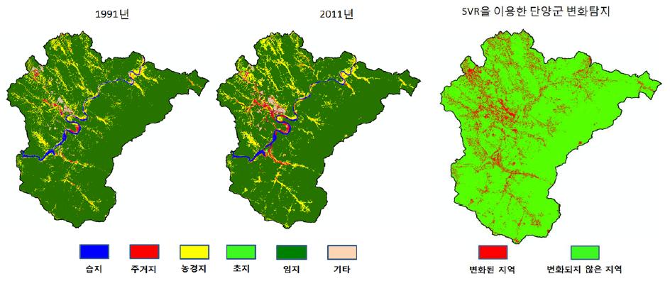 분류후비교 및 SVM을 이용한 단양군의 두시기(1991/1992년 ~ 2010/2011년) 토지이용분류