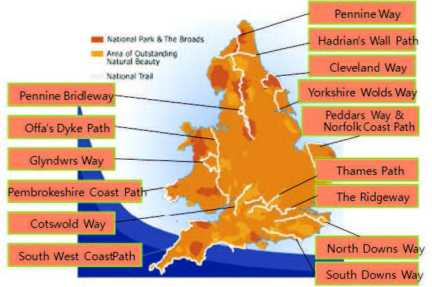 영국 National Trail 분포 현황