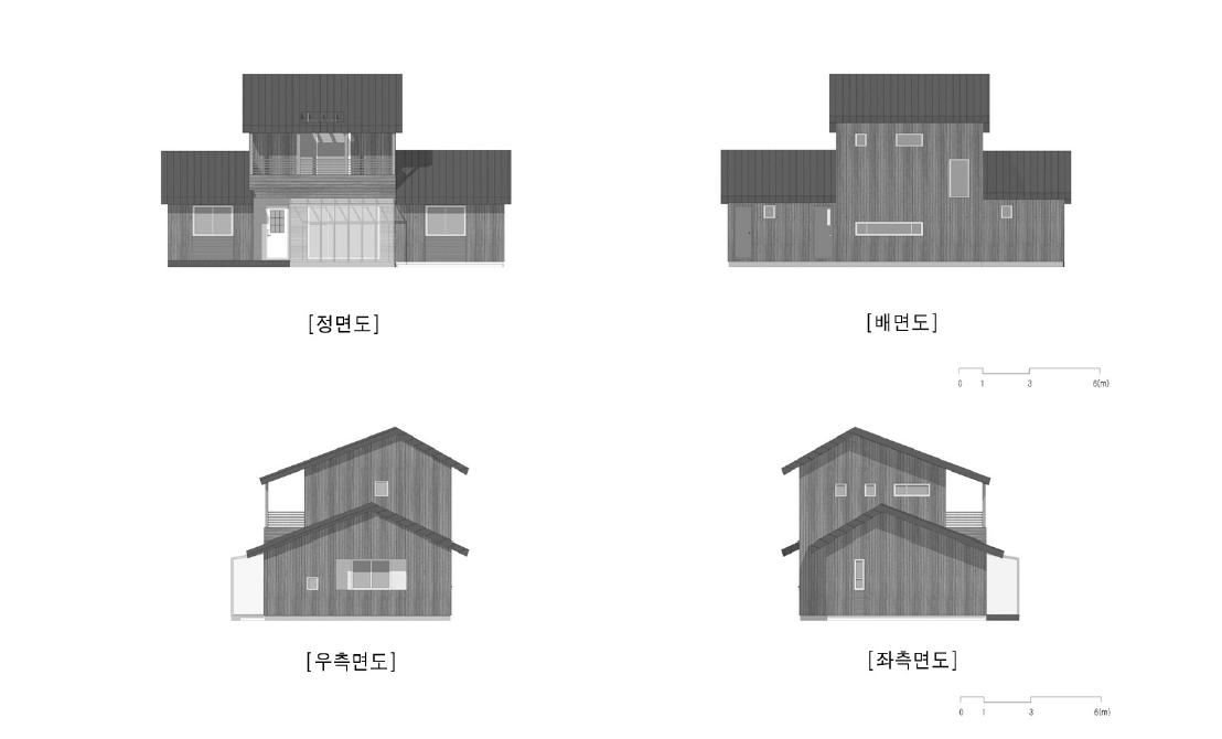 목조 패시브하우스 설계안 입면도(복층형)