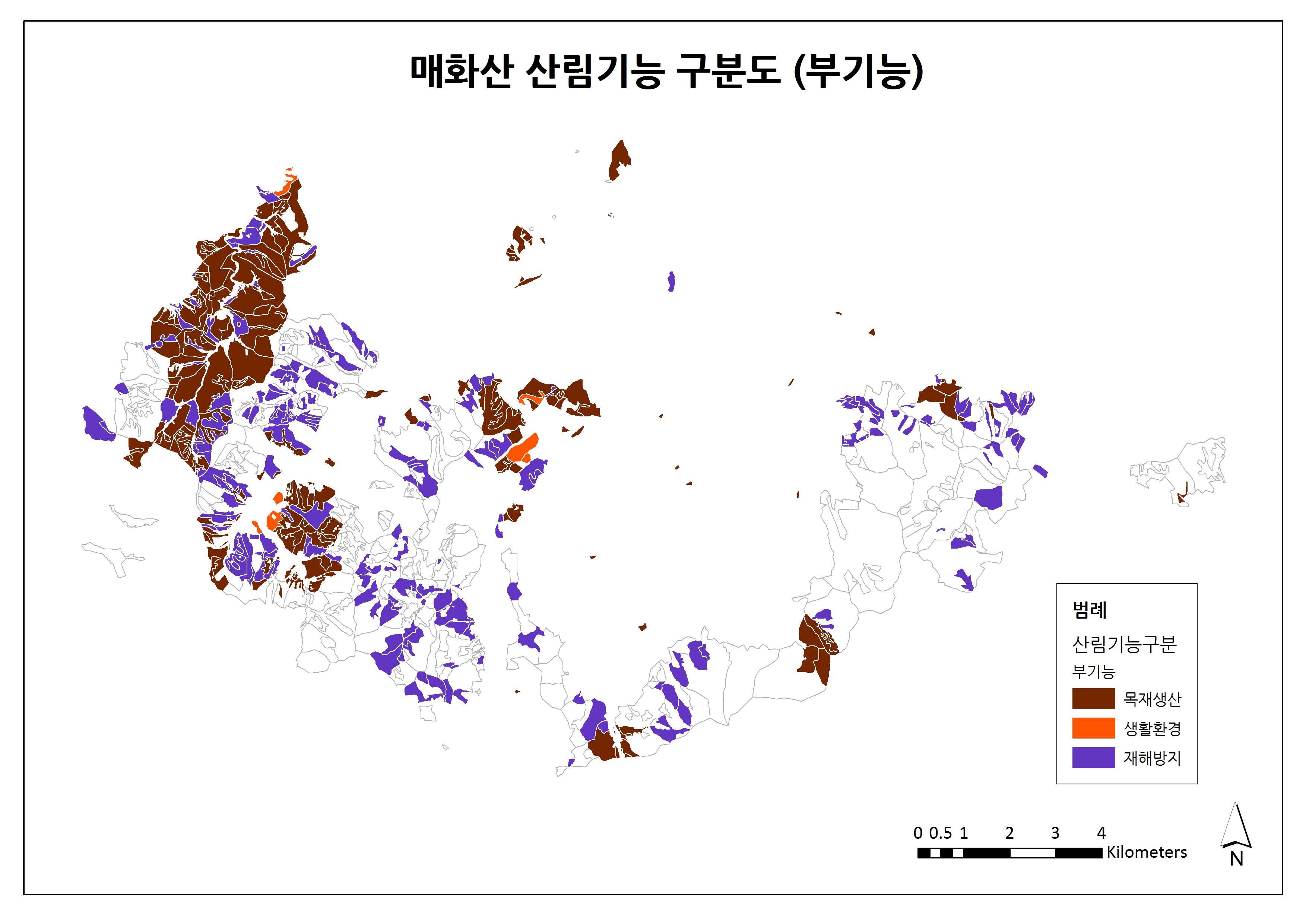 매화산경영모델림 산림기능구분도 부기능