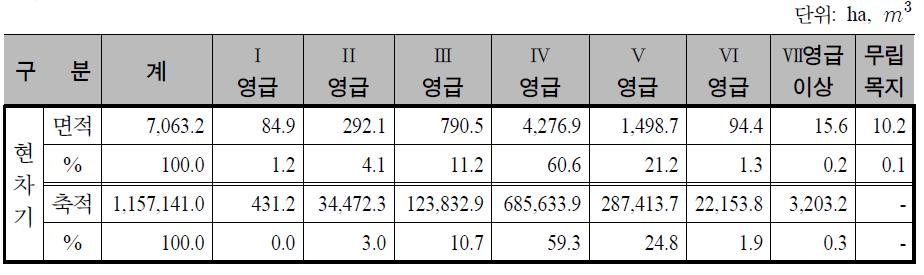 현차기 영급별 면적 및 축적 현황