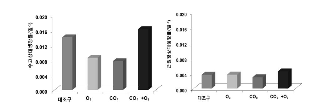 CO2 및 O3 농도 변화에 따른 현사시나무의 상대생장률 변화