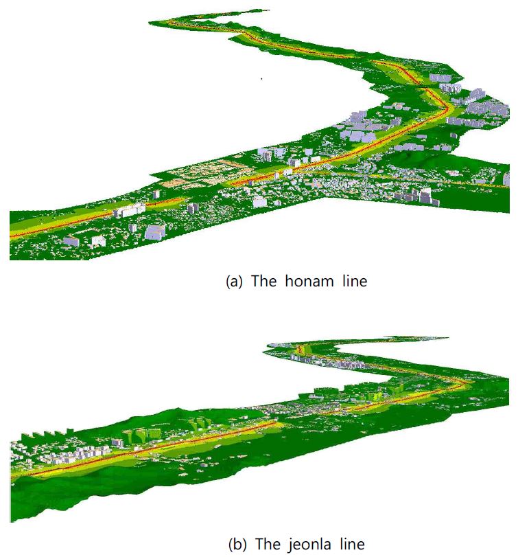 Grid and facade noise map of major railway (The Honam line and