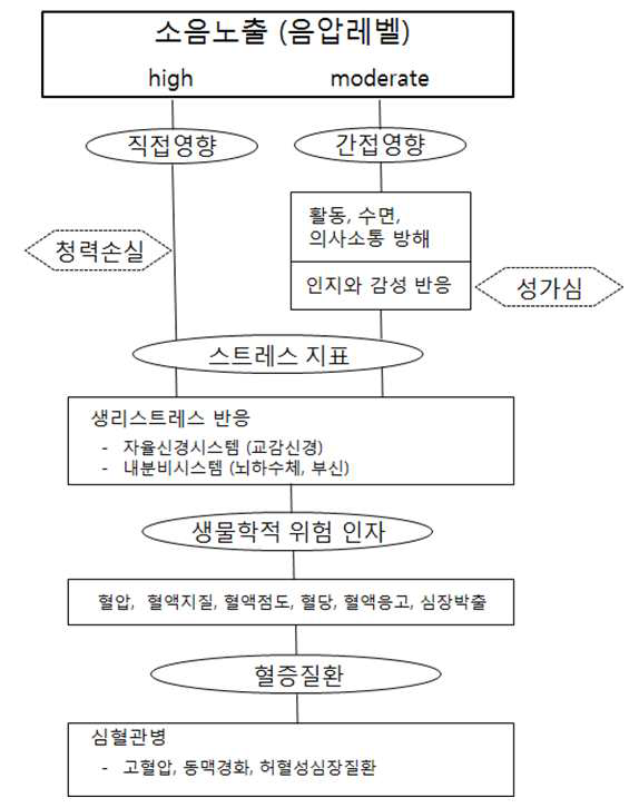 소음에 의한 인체에 미치는 직․간접적인 영향.