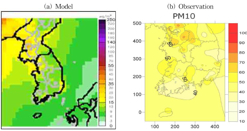 2010년 4월 PM10 농도 공간분포