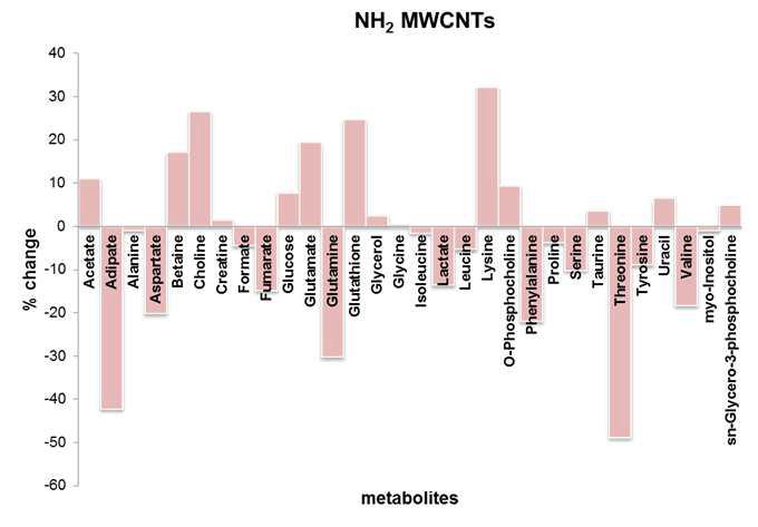 NH2-MWCNTs에 의한 마우스 폐조직에서 대사체 변화율 분석