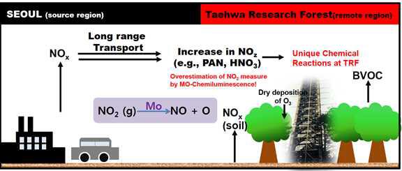 서울 도심과 도심 주변에서의 NOx광화학 모식도