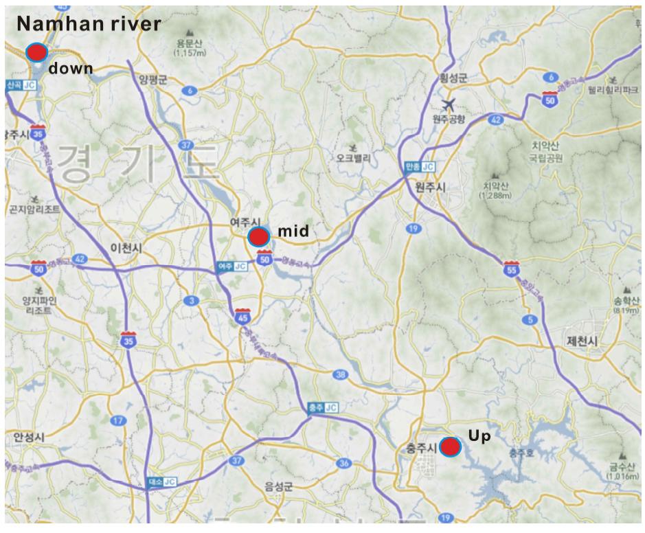 Sampling sites in Namhan River.