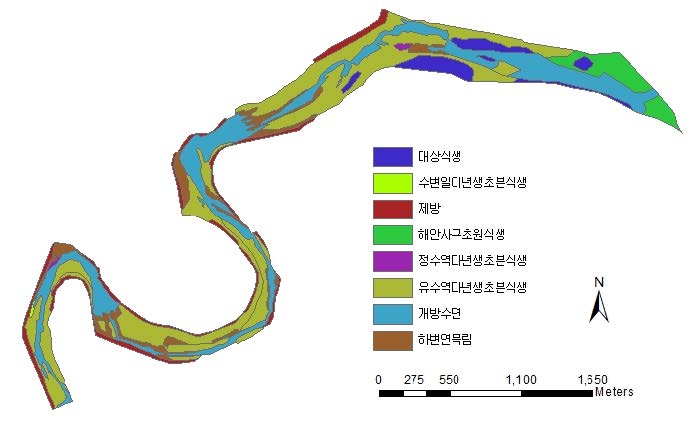 가곡천 하구역의 현존식생도